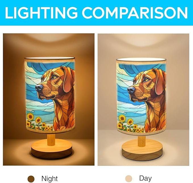 Vizsla Table Lamp LED 3-Color Pressed Bedside, Dog Shade Lamp with Wood Base for Bedroom Living Room Desk Office - Bloomnest