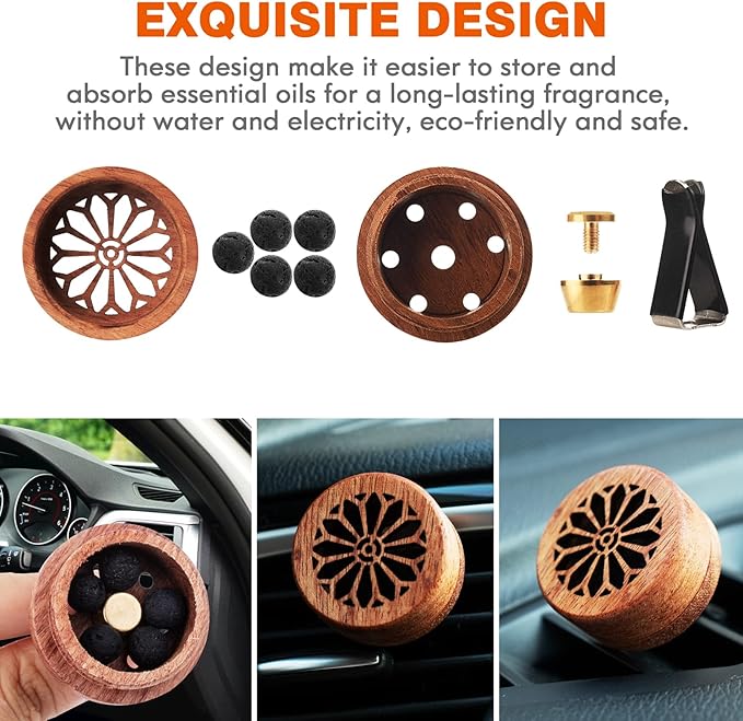 Essential Oil Car Diffuser, 2 PCS Gothic Flower Car Aromatherapy Wood Diffuser with Vent Clip - Bloomnest
