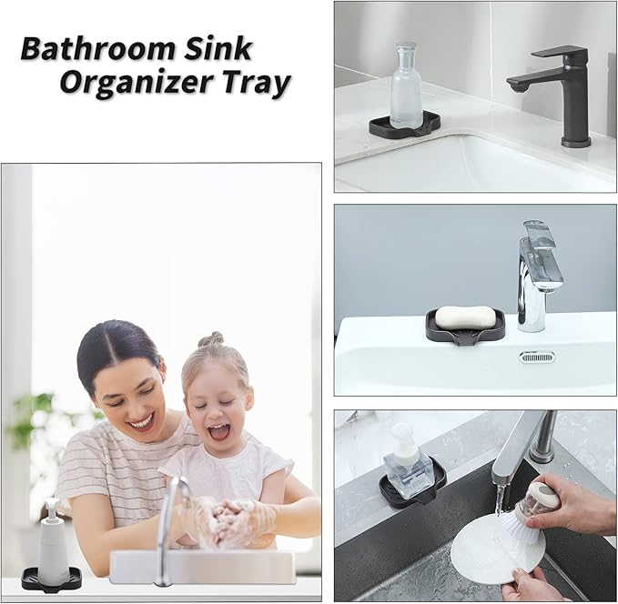 Silicone Bathroom Soap Dishes with Drain Spout-Bathroom and Kitchen Sink Organizer,Sponge Holder,Dish Soap Tray,Perfect for Dispenser,Scrubber,Bottle,Cup on Sink or Counter-Coffee 4.9"×3.2" - Bloomnest