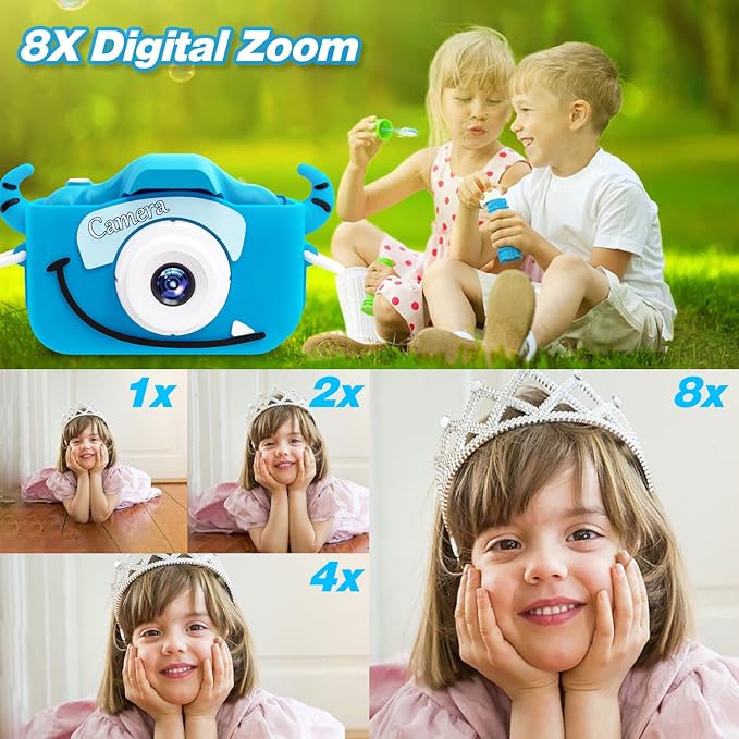 Goopow Kids Camera Toys for 3-8 Year Old Girls Boys,Children Digital Video Camcorder Camera with Cartoon Soft Cover, Best Chritmas Birthday Festival Gift for Kids - 32G SD Card Included - Bloomnest