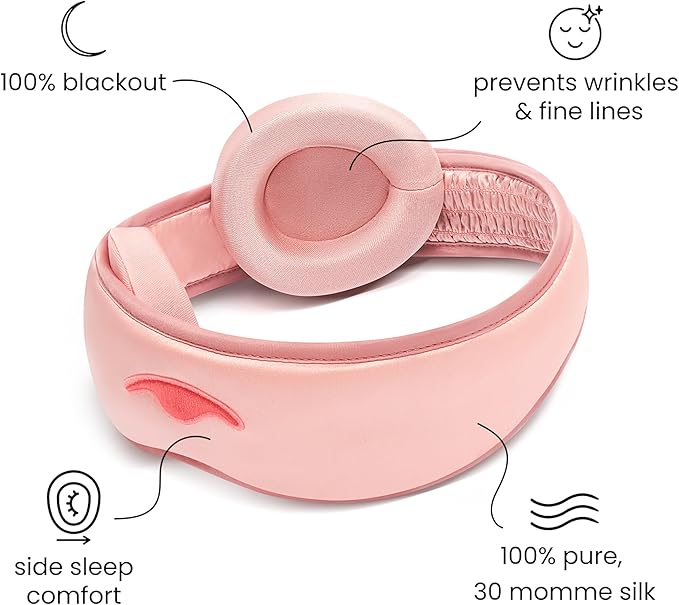Manta Silk Mask - 100% Blackout Silky Sleep Mask, 22 Momme Premium Silk Eye Mask for Deep Sleep, Breathable & Machine Washable (Pink) - Bloomnest