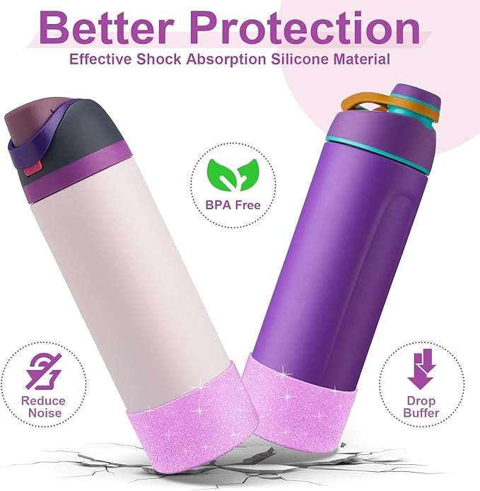 2PCS Silicone Water Bottle Boot for Owala 24oz 32oz 40oz, Anti-Slip Protective Sleeve Bottom Bumper Protector for FreeSip, Twist, and Flip Stainless Steel Water Bottles Alwenid