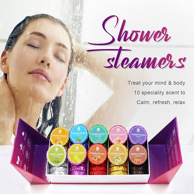 40 PCS Shower Steamers Aromatherapy for Women or Men, 10 Scent Shower Bomb Organic with Natural Essential Oil Relaxation, Self Care Valentine's Day Gifts Birthday Gifts for Her Him Adults - Bloomnest