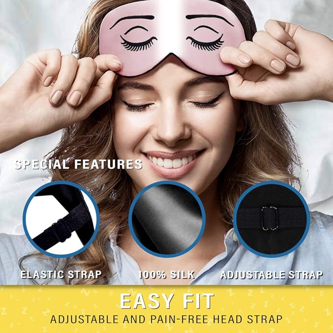 Silk Sleep Eye Mask for Men Women, Comfortable Super Soft Eye Mask with Adjustable Strap, 100% Pure Silk, Works with Every Nap Position, Ultimate Sleeping Aid Blindfold, Blocks Light, Jersey Slumber - Bloomnest