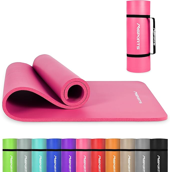Yoga Mat Premium Non Slip Thick – Extra Comfortable Exercise Mat for Home Workouts, Pilates, Stretching & Gym – Cushioned NBR Foam, Gym Mat with Strap, for Women & Men - Bloomnest