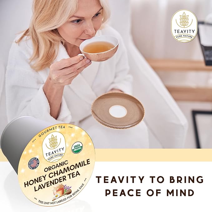 Organic Chamomile and Lavender Tea Pods for Keurig - Decaf Herbal Tea for Keurig K Cups - Honey Chamomile Lavender by Teavity (12 Tea Pods) - Bloomnest