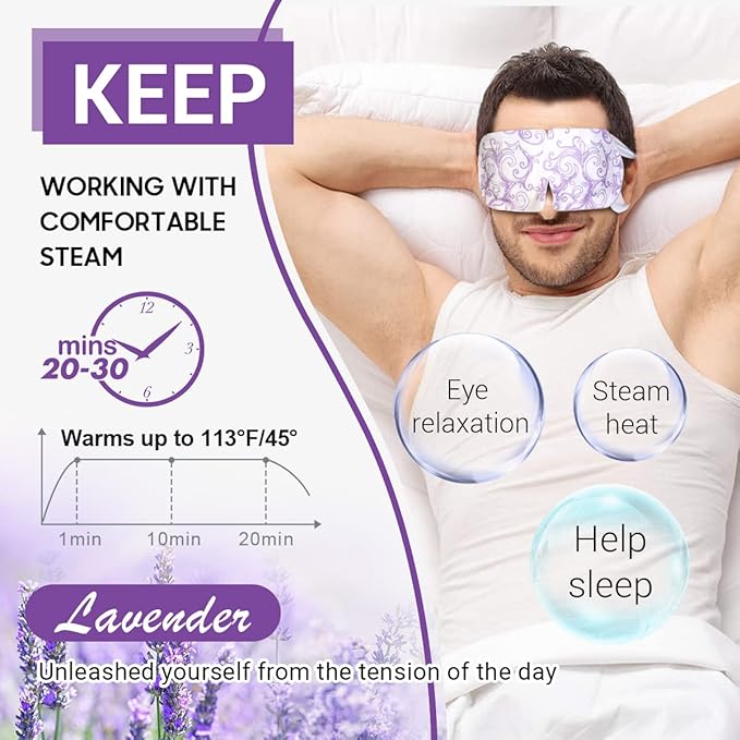 16 Packs Steam Eye Masks for Dry Eyes, Lavender Heated Eye Mask, Relief Tired Eyes & Dark Circle, Warm Compress for Puffiness, Disposable Travel Essentials & Relaxation Set for Women, Christmas - Bloomnest