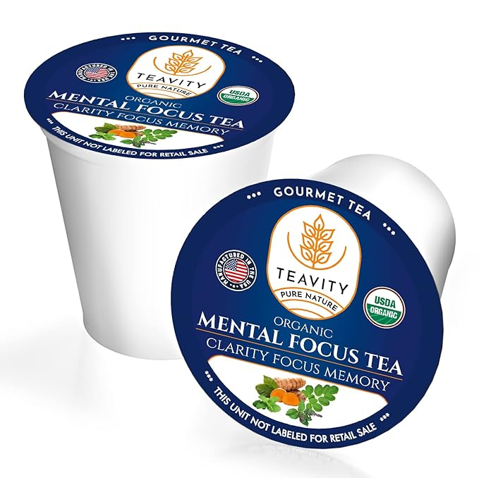 Organic Tea Pods with Moringa, Pepeppermint, Holy Basil & Turmeric - Naturally Decaf Tea - Mental Focus by Teavity (12 Tea Pods) - Bloomnest