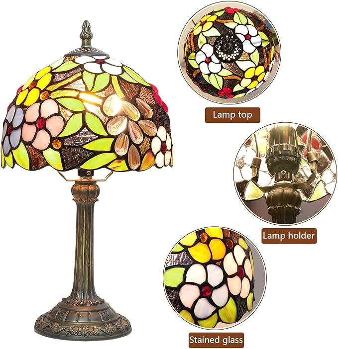 Tiffany Lamp Bedside Table Lamp-Nightstand,Stained Glass Lamp for Bedroom Dorm Living Kitchen, Aesthetic Cute Home Decor Gift (8-inch Grape Flower) - Bloomnest