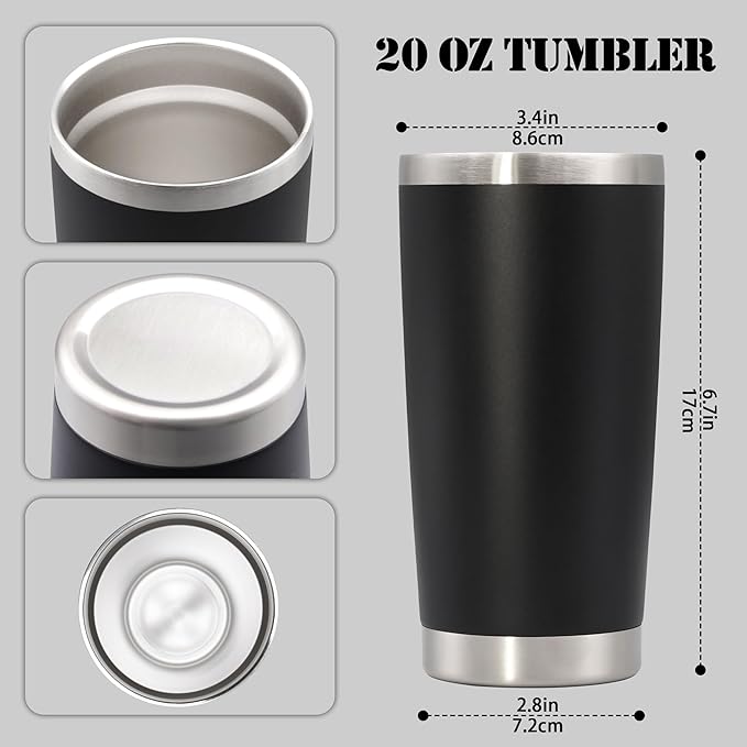 20 oz Tumbler with lid Double Wall Vacuum Insulated Tumblers Stainless Steel Coffee Mug Travel Coffee Tumbler Powder Coated Tumbler Cup Keep Hot&Cold - (Black 6 Pack) - Bloomnest