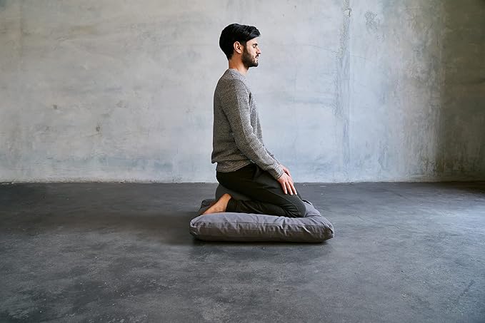 Meditation Cushion Set by renoo - Durable Comfortable Organic Cotton, Linen, Hemp - Modern Zafu Zabuton - Buckwheat Kapok Filled Floor Pillow Yoga Bolster in 15 Colors Washable Cover