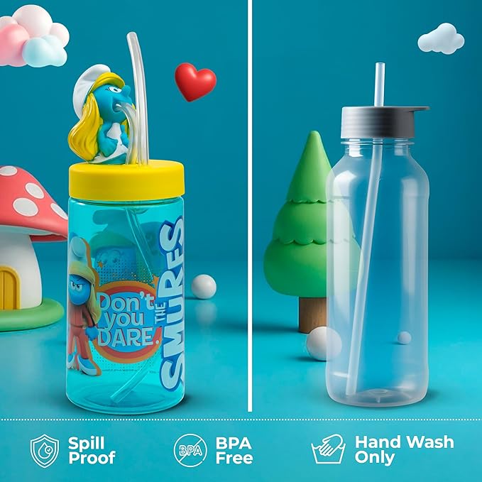 Smurfette Cup, Water Bottle, Tumbler with Lid and Straw, Travel Sippy Cup for Water or Milk, Cups with Lids BPA Free Plastic, 12 oz - Bloomnest