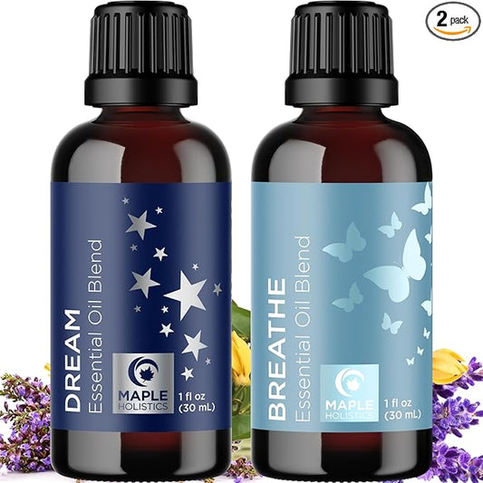 Aromatherapy Essential Oil Blends for Diffusers - Diffuser Essential Oil Set with Dream Essential Oil Blend and Breathe Essential Oil Blend - 100% Pure Must Have Aromatherapy Oils - 1 Fl Oz Each - Bloomnest