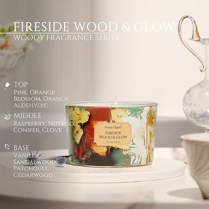 HomeLights 4-Wick Candles for Home Scented - 18oz Soy Wax Blend Candle Long-Lasting Fragrance, Industrial Chic Home Decor and Housewarming Gifts, Fireside Wood & Glow - Bloomnest