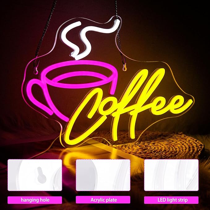Coffee Bar Neon Sign for Wall Decor LED Cafe Light up Sign for Cafe Coffee Station Bar Shop Business Kitchen Art Decor Party Decorations Gifts USB Powered - Bloomnest