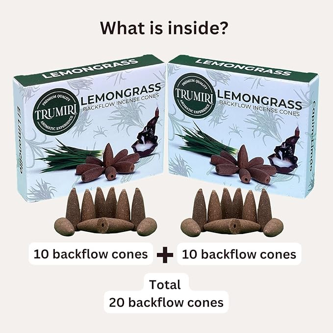 TRUMIRI Lemongrass Backflow Incense - Dual Pack of 10 Cones - Waterfall Effect TRUMIRI