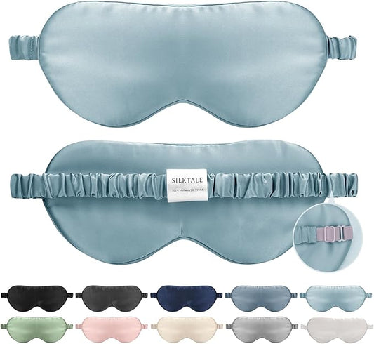 Mulberry Silk Blackout Adjustable Sleep Eye Mask for Men/Women Travel Plane,Pale Blue - Bloomnest