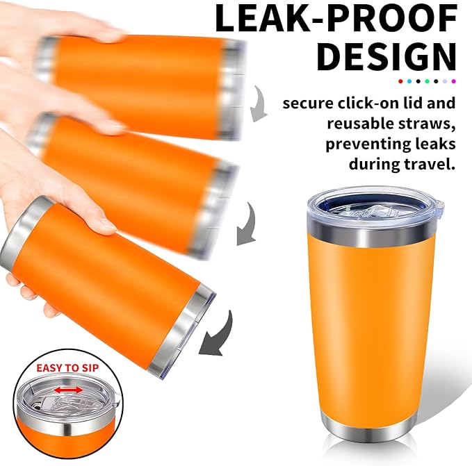 1 Pack 20oz Stainless Steel Tumbler with Lid, Leakproof Double Wall Travel Mug for Hot/Cold Drinks, Home Office Outdoor Party Use, Durable Powder Coated Insulated Cup/Orange - Bloomnest