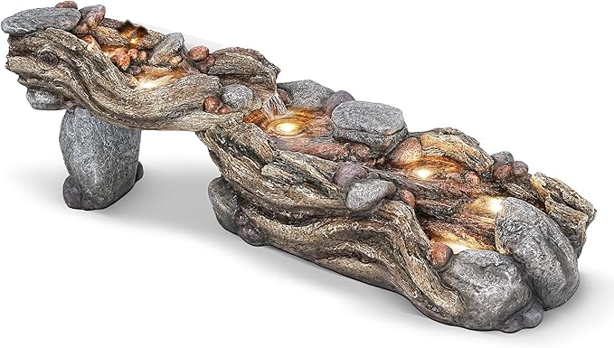 60" Long Cascading Outdoor Rock Water Fountain, 5-Tier Tranquil River Waterfall, Realistic Rock Design, Serene Flowing Water Sound for Outdoor Garden, Patio, Landscaping, Home Decor - Bloomnest