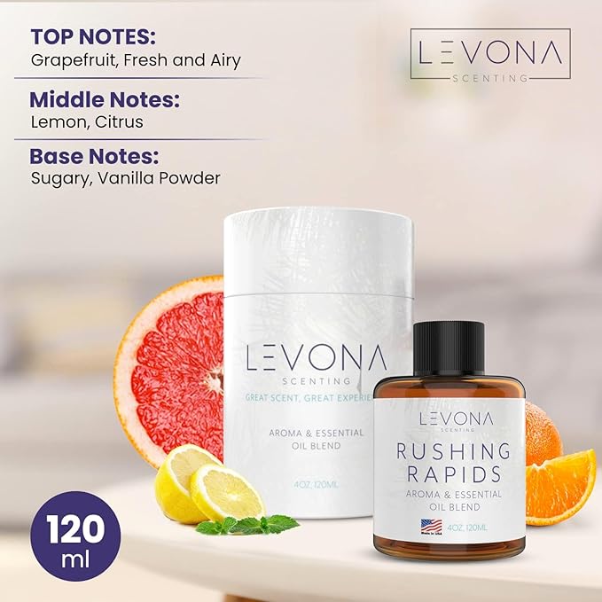 Levona Scent Essential Oil - Fresh Aroma for Home, Office, Hotel & Spa, Perfect in Humidifiers and Diffusers, Luxury Fragrance, With Grapefruit, Citrus, Vanilla Notes - 500ml/ 17 fl oz, Rushing Rapids - Bloomnest