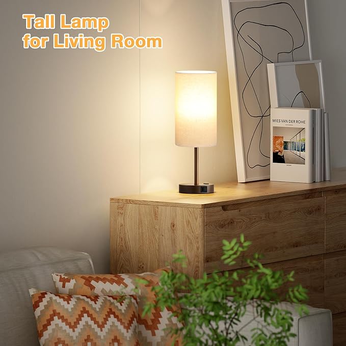 Touch Bedside Table Lamp with USB - 3 Way Dimmable Brown Lamp for Bedroom Nightstand, Desk Lamp with Charging Station for Dorm, Office, Kids Room, Living Room - Bloomnest