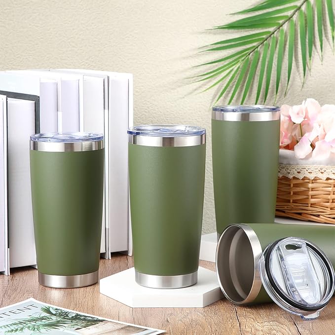 Sieral 36 Packs Stainless Steel Tumbler Bulk with Lid Vacuum Double Wall Insulated Travel Coffee Mug Powder Coated Tumbler Cup for Graduation Wedding Christmas Birthday Party(Army Green, 20 oz) - Bloomnest
