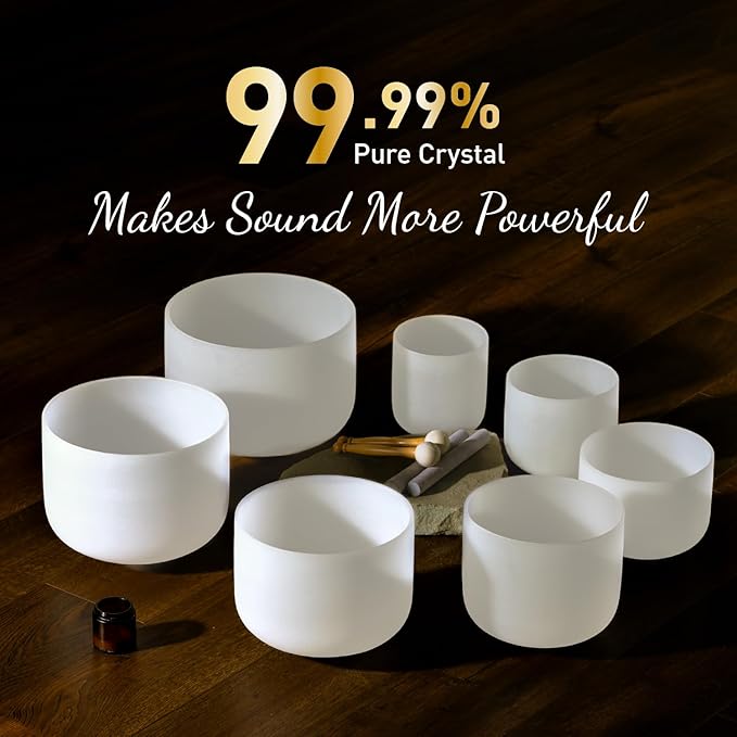 CVNC 432HZ 6-12 Inch Frosted Quartz Crystal Singing Bowls Chakra Set of 7 for Sound Healing and Meditation - Bloomnest