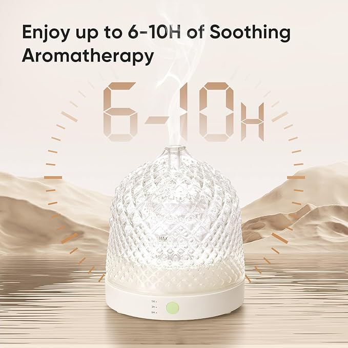 Glass Essential Oil Diffuser, 200ml Ultrasonic Aroma Diffusers with Glass Reservoir Dome & White Plastic Base Lock Color Auto-Off Timer 7 Color Light for Home Office Bedroom Yoga - Bloomnest