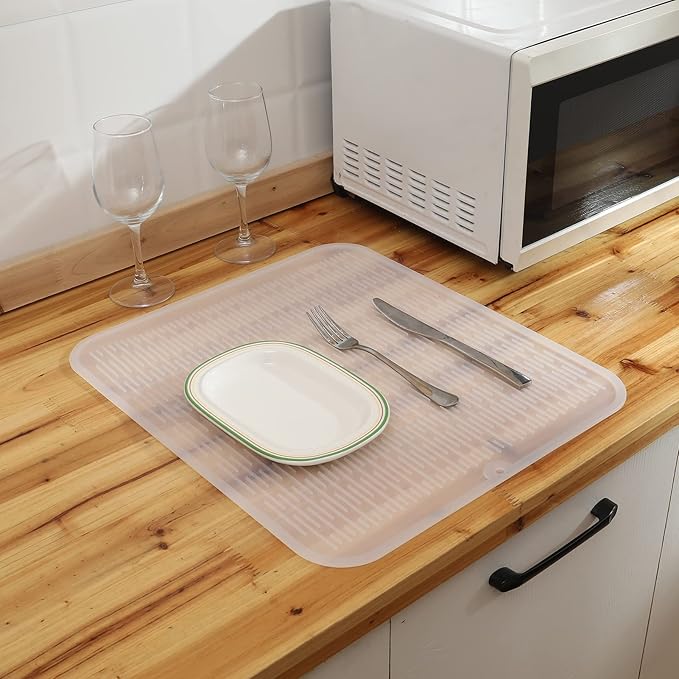 Silicone Dish Drying Mat for Multiple Usage,Easy clean,Eco-friendly,Heat-resistant Silicone Mat for Kitchen Counter or Sink,Refrigerator or Drawer Liner Translucent 2XL 24 inches x 18 inches - Bloomnest