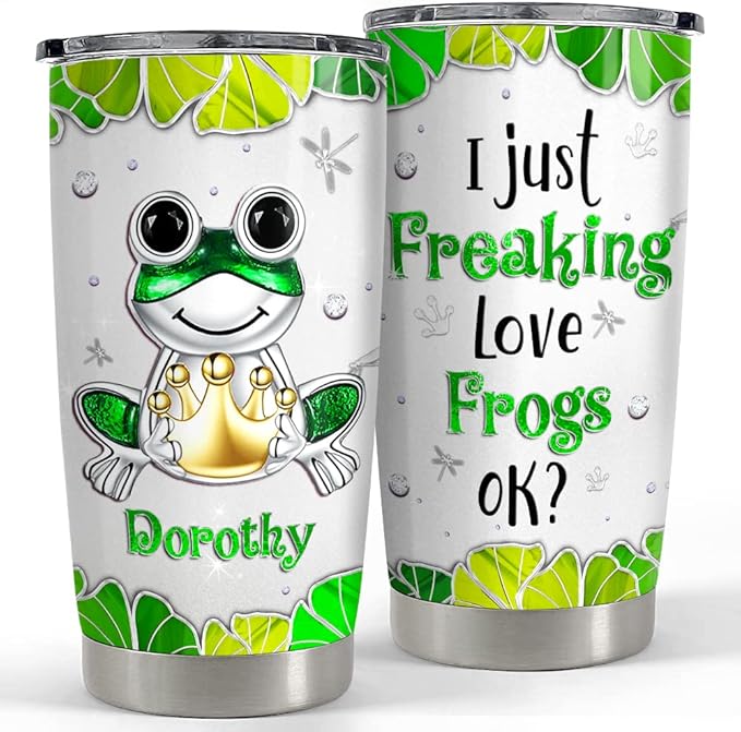 SANDJEST Personalized Frog Tumbler Cute Drinking Cup Jewelry Style 20oz 30oz Tumblers with Lid Gift for Women Girl Daughter Sister Animal Lovers Christmas Birthday - Bloomnest