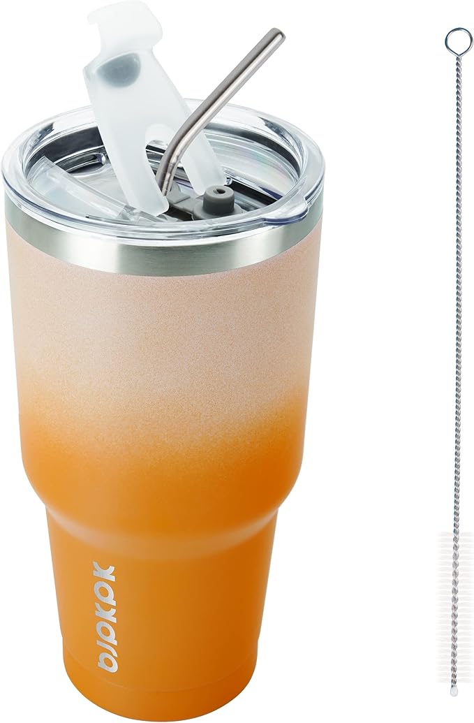 BJPKPK 30oz Stainless Steel Vacuum Insulated Tumbler Set Double Wall Travel Mug Coffee Cup with Metal Straws, Splashproof Lids,Coral - Bloomnest