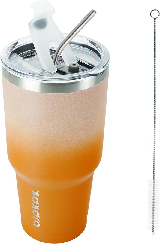 BJPKPK 30oz Stainless Steel Vacuum Insulated Tumbler Set Double Wall Travel Mug Coffee Cup with Metal Straws, Splashproof Lids,Coral - Bloomnest