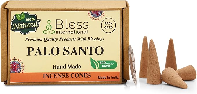 Bless International Palo Santo 100%-Natural-Incense-Cones Handmade-Hand-Dipped Organic-Chemicals-Free for-Purification-Relaxation-Positivity-Yoga-Meditation The-Best-scents (20 Count)