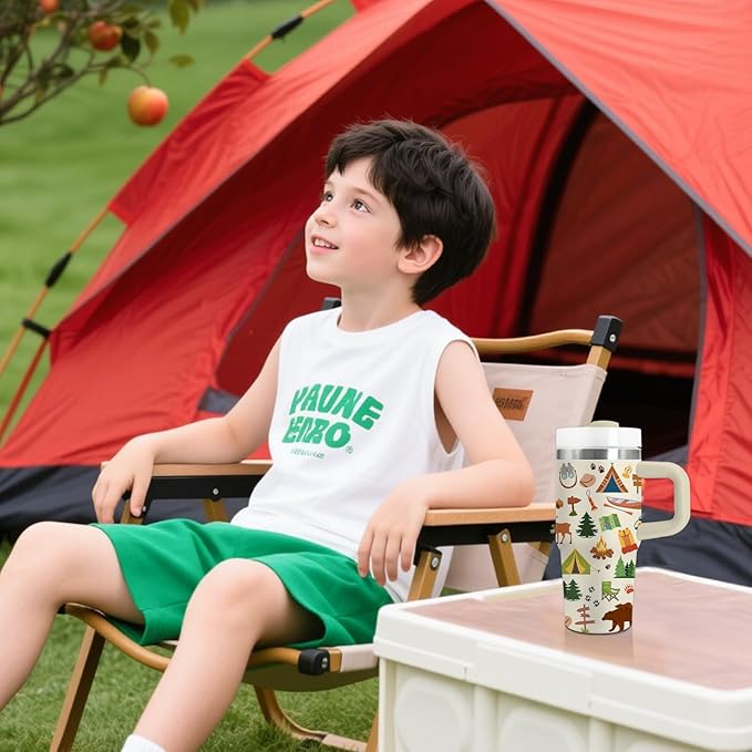 Camping Tumbler 14oz With Handle, Travel Coffee Mug Tumbler For Campers Lovers, Stainless Steel Tumblers, Resents For Him Or Her, Christmas, Birthday - Bloomnest
