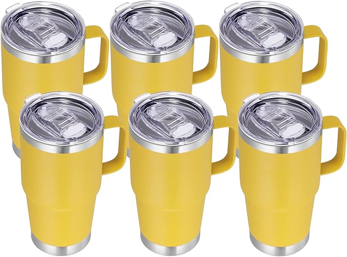 VEGOND 20 oz Tumbler Bulk with Handle Lid and Straw, Stainless Steel Insulated Travel Coffee Mug Set, Spill Proof Double Wall Metal Tumblers Cups, Yellow 6 Pack - Bloomnest