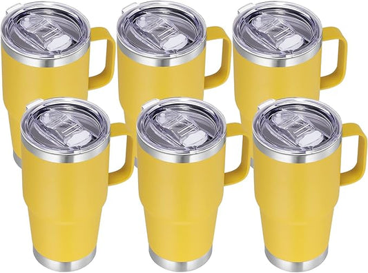 VEGOND 20 oz Tumbler Bulk with Handle Lid and Straw, Stainless Steel Insulated Travel Coffee Mug Set, Spill Proof Double Wall Metal Tumblers Cups, Yellow 6 Pack - Bloomnest