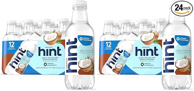Hint Fruit-Infused Bottled Water, Coconut - Sugar Free Flavored Water with Zero Calories, Naturally Flavored, and No Artificial Sweeteners - 16 Fl Oz (Pack of 24) - Bloomnest
