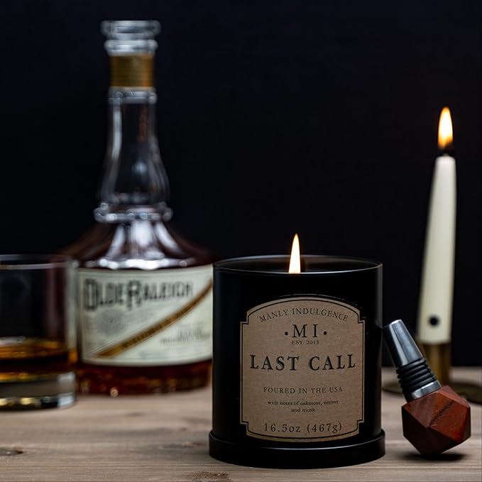 Manly Indulgence Last Call Scented Candles for Men, 16.5 oz Single Wick, Premium Soy Blend Wax, 60H Burn, Candles for Home Scented – Made in The USA - Bloomnest