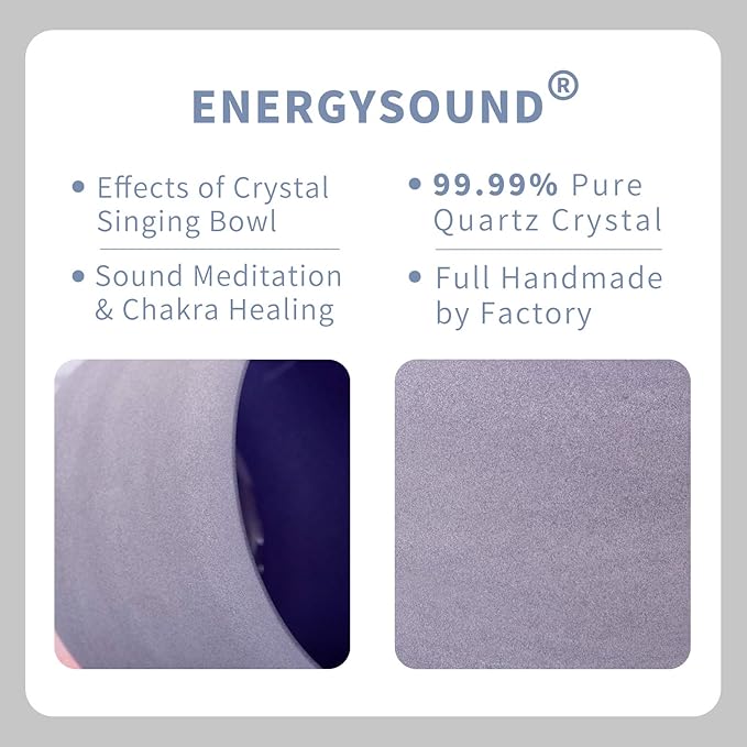 432Hz Perfect Pitch A 3rd Eye Chakra Indigo Colored Frosted Quartz Crystal Singing Bowl 8 inch mallet & o-ring included - Bloomnest