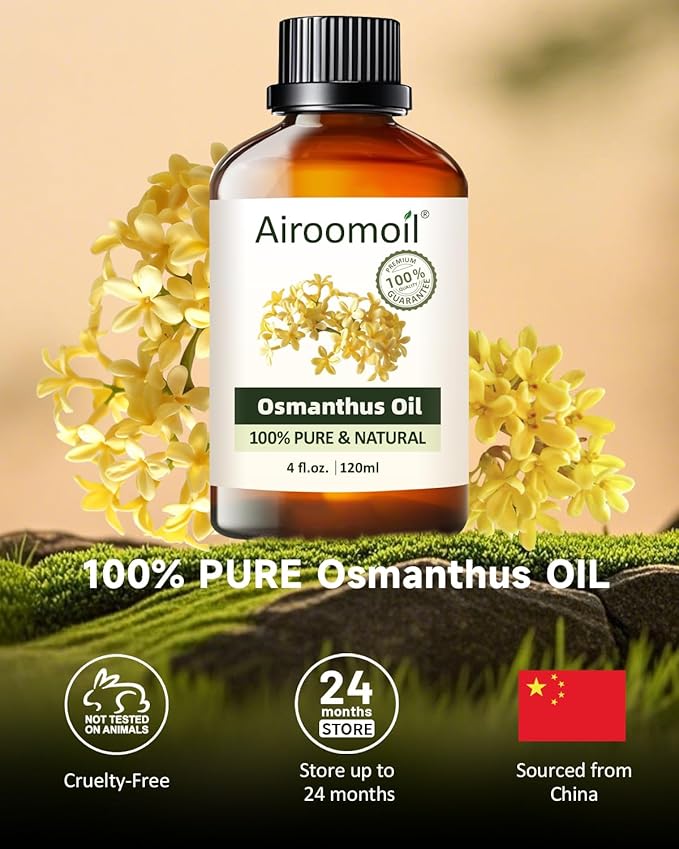 Osmanthus Essential Oil, 100% Pure Natural Osmanthus Oil, Premium Essential Oil for Diffusers, DIY Candles, Soaps, Room & Linen Sprays, Aromatherapy, Blending, 4 Fl Oz / 120ml Airoomoil