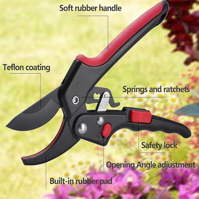 Garden clippers, premium Germany pruners, Work 3 times easier, professional ratchet pruning shears, cutting rose, flower, hedge, stem, tree, Sharp gardening scissors, Arthritis weak hand snips - Bloomnest