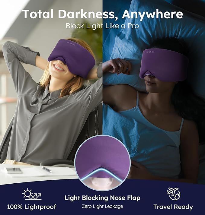 Luxury Bluetooth 5.4 Sleep Mask for Adults - Ice Fiber Cooling & HD Sound, 100% Light Blocking Adjustable Eye Cover for Travel & Side Sleepers - Soft Sleep Headphones with 10H Playtime - Bloomnest