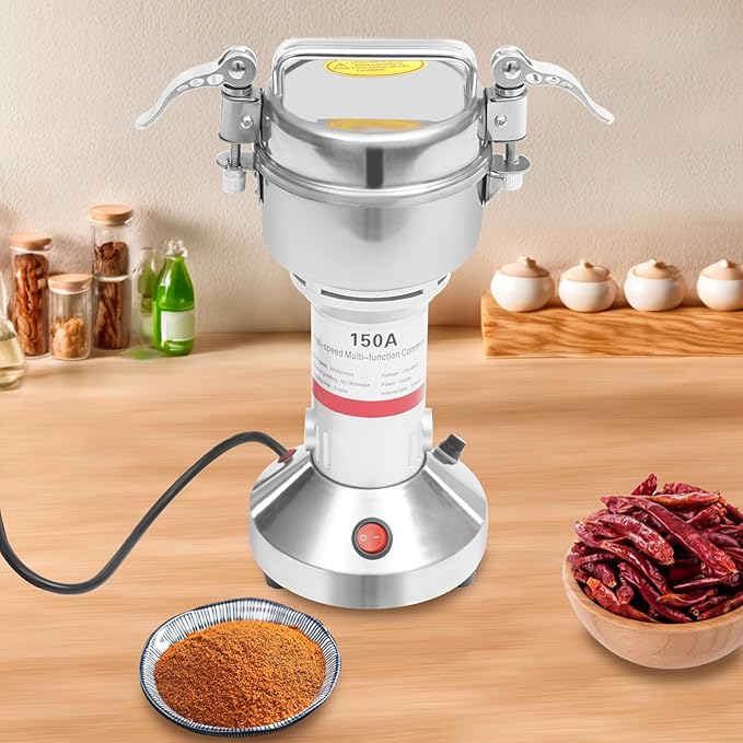 Electric Grain Mill Grinder, 150g/0.33lbs High-speed 28000r/min Food Grinder, 110V 850W Countertop Grain Mill for Dry Spice Herbs Grains Coffee Rice Pepper (150g) - Bloomnest