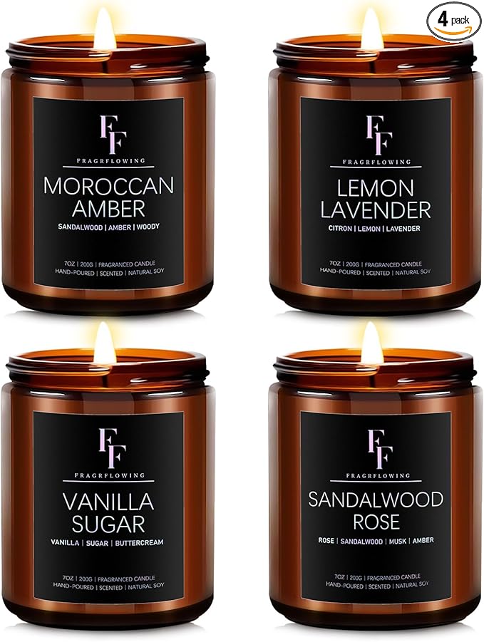 Scented Candles for Home Scented Aromatherapy Candles, 4 Pack 28 Oz Soy Wax Candle Gift Set for Women Men (Lemon Lavender/Vanilla Sugar/Sandalwood Rose/Moroccan Amber) - Bloomnest