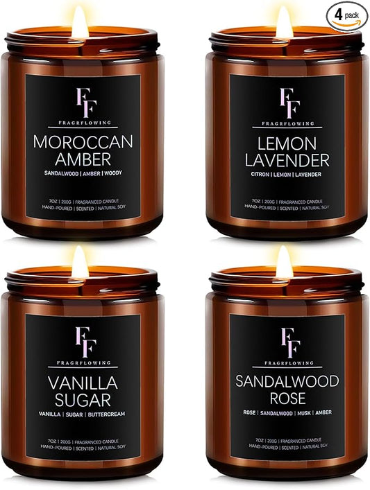 Scented Candles for Home Scented Aromatherapy Candles, 4 Pack 28 Oz Soy Wax Candle Gift Set for Women Men (Lemon Lavender/Vanilla Sugar/Sandalwood Rose/Moroccan Amber) - Bloomnest