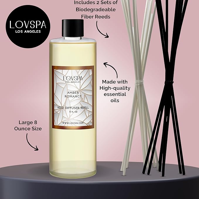 LOVSPA Amber Romance Diffuser Oil - Essential Oils for Diffuser Refill & Air Freshener Room Spray - Long-Lasting & Natural Home Fragrance, Scented Oil for Diffusers, USA Made, 8 oz - Bloomnest