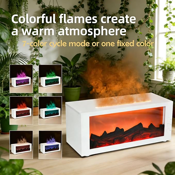 Fireplace Diffusers with Aromatherapy Oils Set,Flame Essential Oil Diffuser with Remote Control,300ml Small Humidifier for Home Room Decor Gift for Women (White) - Bloomnest