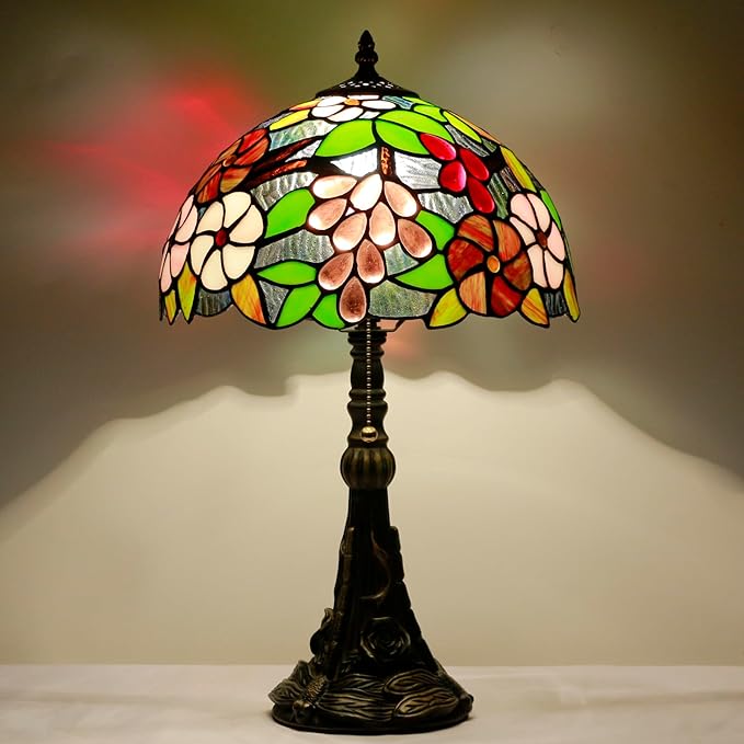 Tiffany Stained Glass Table Lamp 12X12X19 Inch Purple Grape Style Desk Bedroom Living Room Reading Light (Purple Grape) - Bloomnest