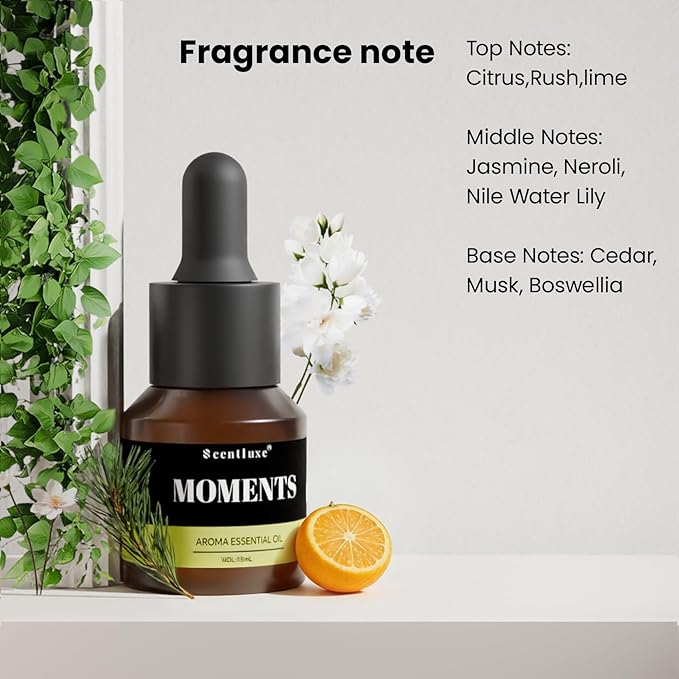 Aroma Diffuser Oil - Moments - Inspired by Hotel Scent for Home Premium Fragrance Oil for Ultrasonic and Waterless Diffusers and Crafting - 15 mL, Glass Bottle with Dropper - Bloomnest