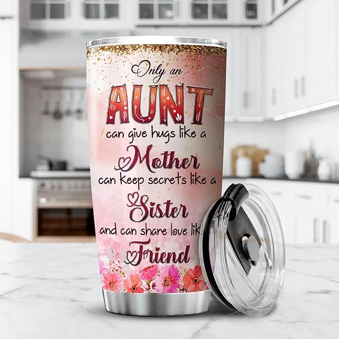 Insulated Tumbler 20oz Only An Aunt Can Give Hugs Like A Mother Gift For Aunts From Niece Aesthetic Floral Print Flower Travel Coffee Mug Sentimental Auntie Cups For Women - Bloomnest